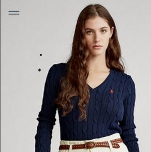 Polo Ralf Lauren Bavy blue V neck Cable knit long sleeve sweater